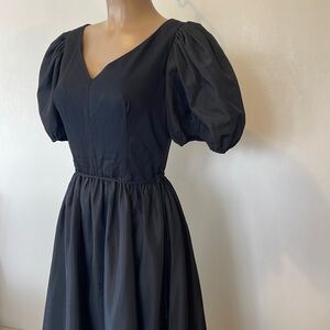 ILGWU ABUN 490721 Vintage V Neck 💕 Lovely Midi Black color Womens DRESS  sz MP”